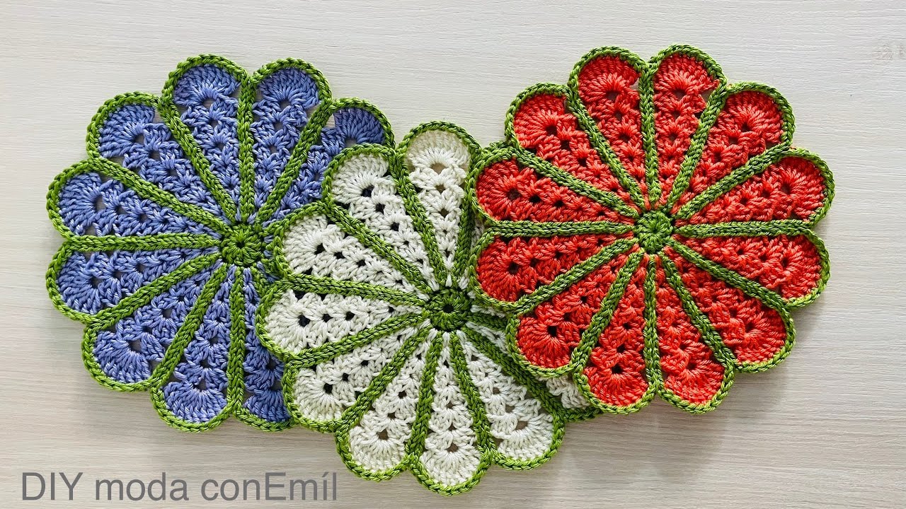 Como tejer Tapete o Carpeta a crochet con forma de flor. Tutorial | paso a paso