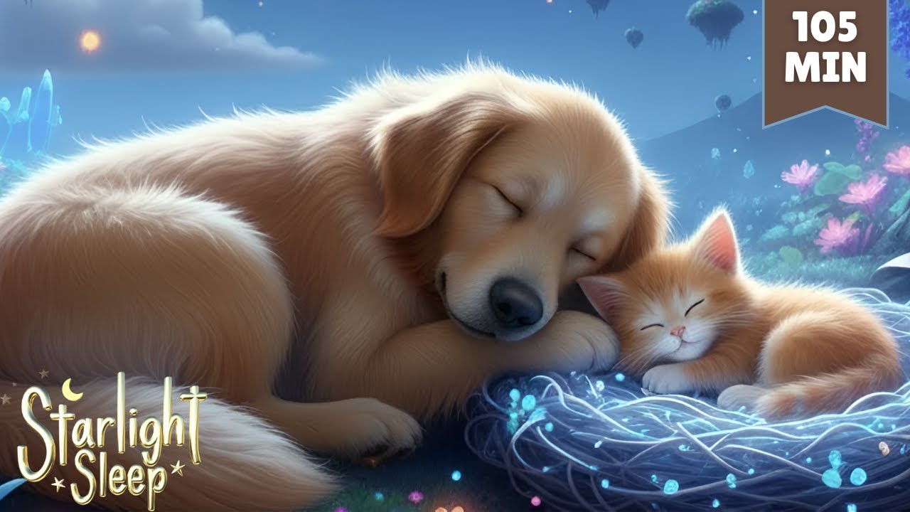 FALL ASLEEP FAST 🌙 Magic Moonlit Meadow | Puppy & Kitten Sleep Music (105 Mins)