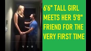 6'6  Tall Woman Stephanie Towers Meets her 5'8  Male Friend For the Very First Time!