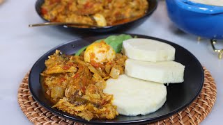 Chunky Garden Egg (Eggplant) Stew With Boiled Yam.