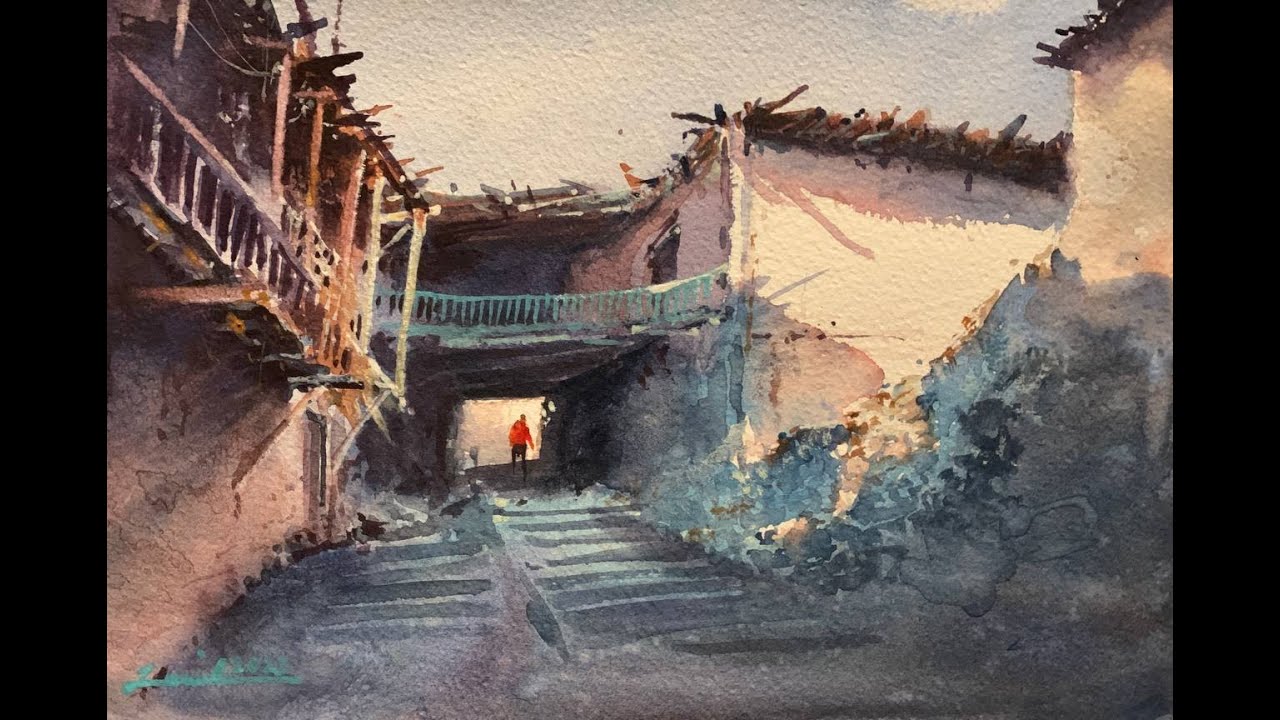 Watercolor painting tutorial - Urban Space - YouTube