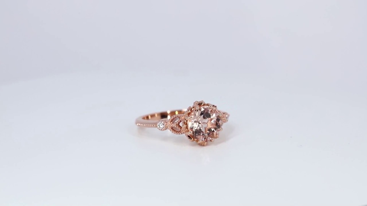 Morganite engagement ring Rose gold Vintage Art deco diamond wedding Jewelry Promise Gift for women
