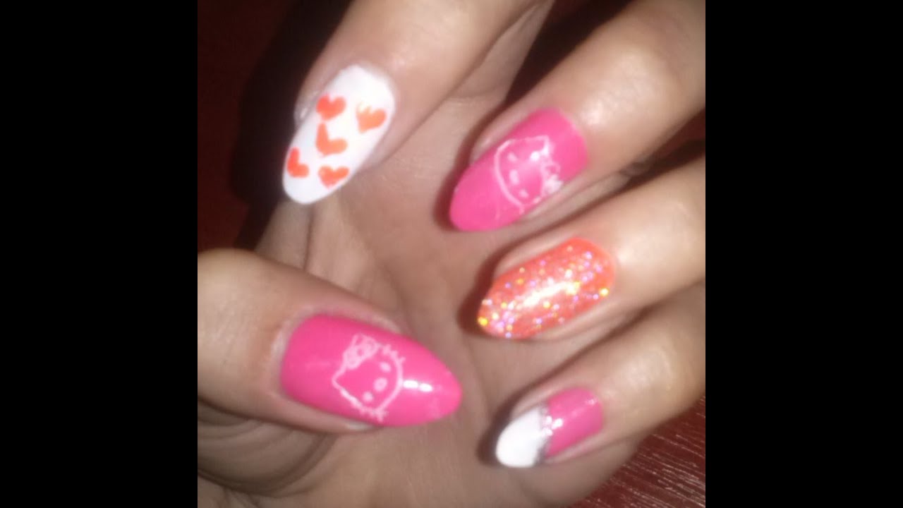 Nail tutorial Hello Kitty on natural Stiletto nails ♡ YouTube