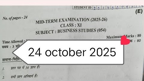 Class 11 business studies evening shift question paper mid term exam 2025 26 / 24 october 2025