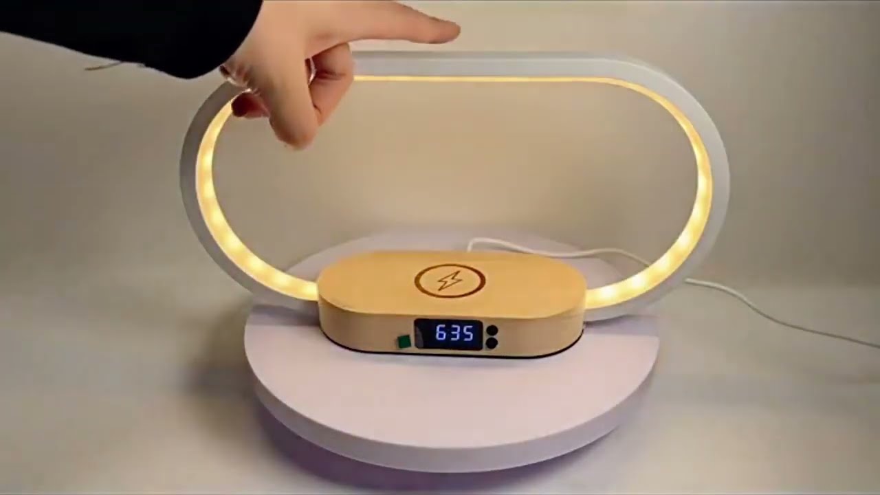 Technology wooden touch dimming desktop wireless charging with clock night light