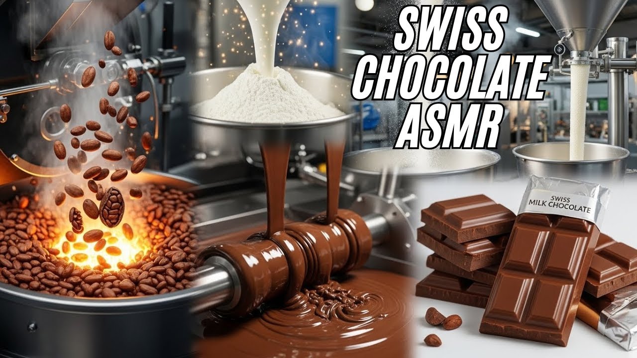Most Satisfying Swiss Chocolate Process: From Raw Cacao to Glossy Wrap 🍫 