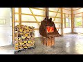 Excavator Bucket Wood Stove Install and First Fire