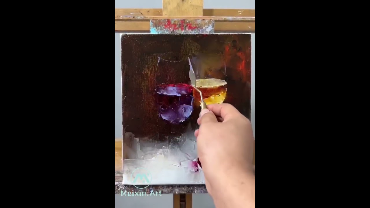 Acrylic Wine Glass Art Modern Still Life Art Handmade Still Life Wine Glass Texture Knife Painting