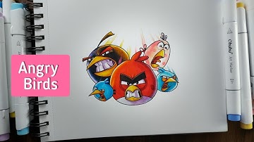 Ohuhu markers 😍 Angry birds Drawing : tutorial #shorts