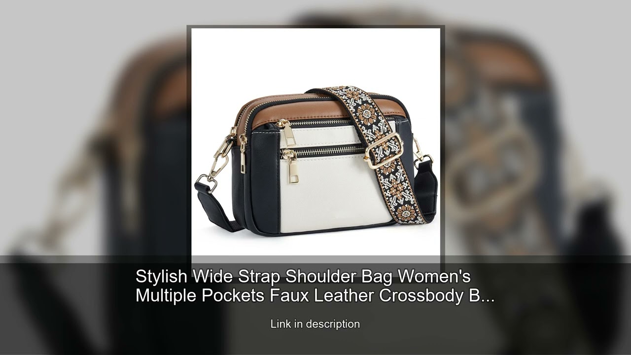 Stylish Wide Strap Shoulder Bag Women's Multiple Pockets Faux Leather Crossbody Bags Adjustable