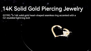 14K Solid Gold Heart-Shaped Seamless Ring with CZ Lightning Bolt