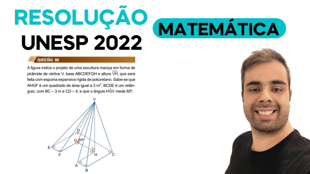 UNESP 2022 – A figura indica o projeto de uma escultura maciça em forma de pirâmide de vértice V