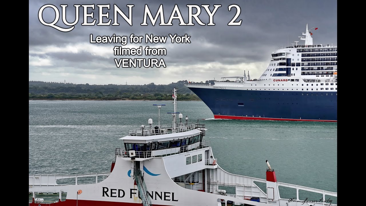 QM2 LEAVING Southampton filmed from VENTURA
