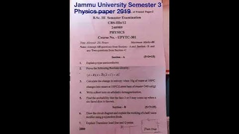 Physics Sem 3 paper Jammu University