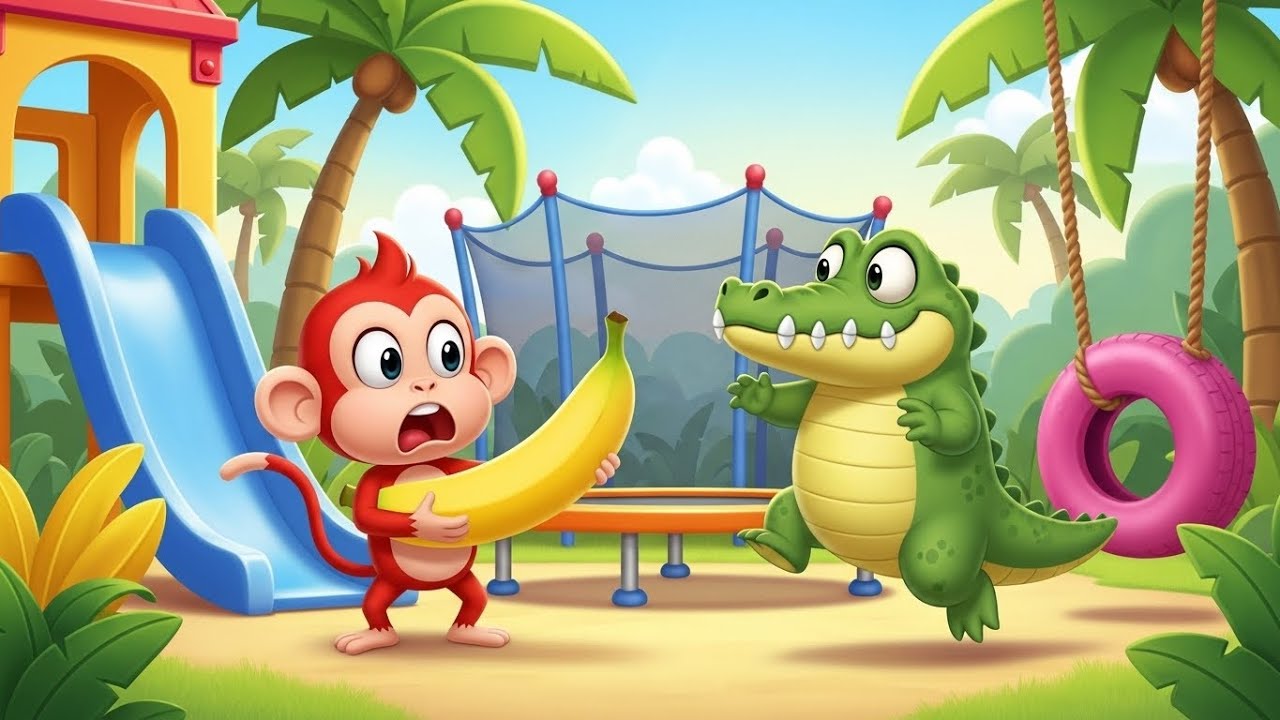«Большая погоня за бананами! 🐵🍌 | Забавное приключение обезьяны и аллигатора для детей» 