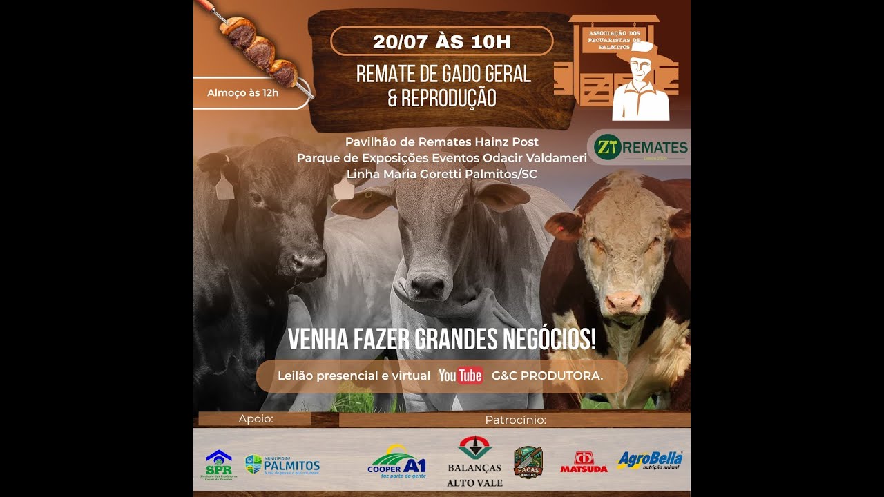 58º Remate de Gado Geral e Reprodutores - Palmitos/SC - 20 de julho, 10h!