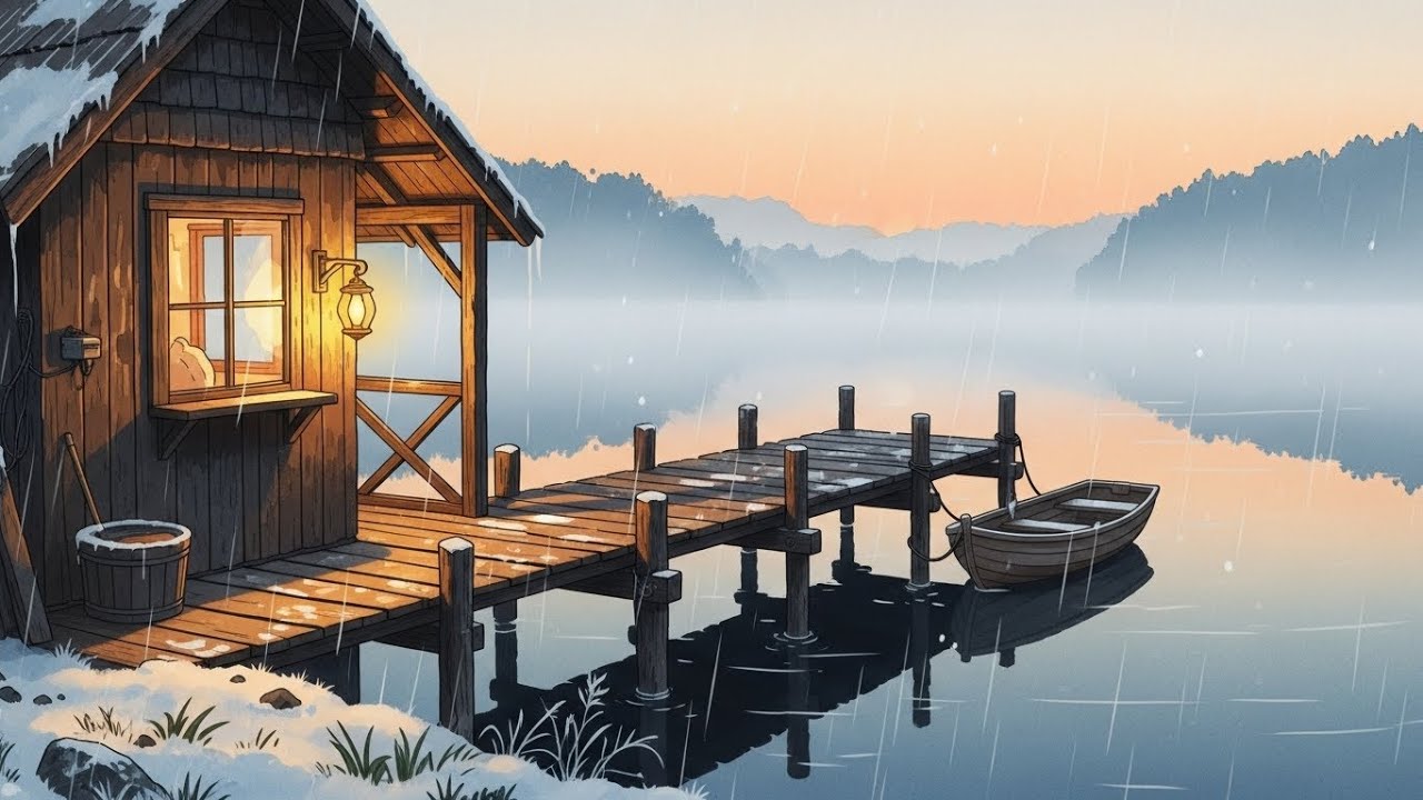 Lakeside Winter Retreat | Simmering Stew, Snowstorm & Fireplace Sounds for Sleep
