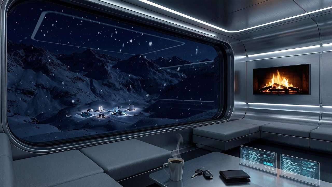 Quiet Shelter in the Snow – Fireplace, Soft Wind & Snowfall Sounds for Sleep & Relaxation