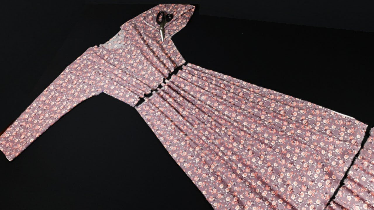 خياطة فستان بإكمام بمترين قماش باأسهل طريقة(للمحجبات)