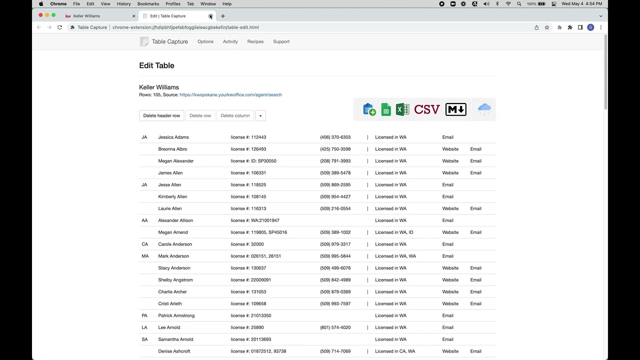 Table Capture + Dynamic Scrolling List of Real Estate Agents