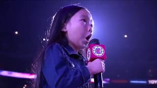 #MaleaEmma (7 years old) singing National Anthem for LA Clippers