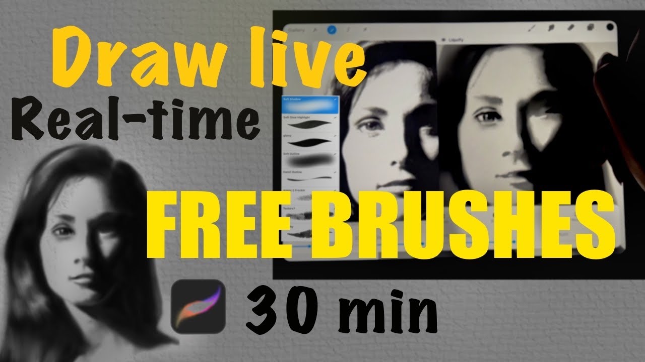Draw realistic portrait,Digital art,Real-time 35 min,Relaxing music|No talk..Free Brushes procreate