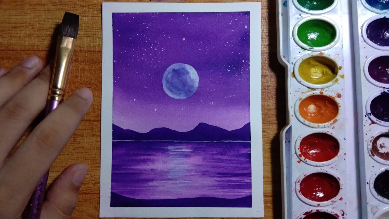 Easy Purple Night Sky Watercolor Painting For Beginners Step By Step Tutorial Youtube