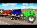 TRANSPORTING PIXAR CARS & FRUITS WITH COLORED & JOHN DEERE vs CLAAS vs TRACTORS - BeamNG.drive #983