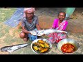 Big size river fish cutting  cooking  tribal village cooking 