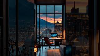 Twilight Over the Workspace – Modern City Sunset Digital Art