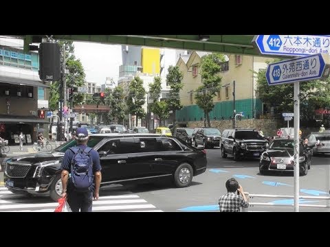 日米トランプ警護車列がサイレン走行 SPも伝統ハコ乗り披露 Motorcade Of U S President Cars