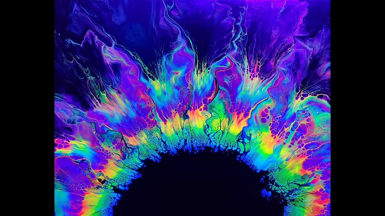 (539) Fluorescent Star Burst Ribbon Acrylic Pour Painting GLOWS UNDER A BLACK LIGHT!