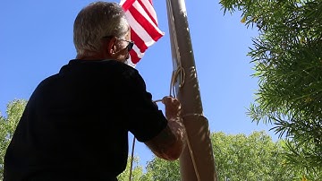 How to tie off rope/halyard to the flagpole cleat.