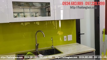 KÍNH ỐP BẾP MÀU VÀNG CHANH  THI CÔNG TẠI TRUNG MÀU GIA LÂM ,