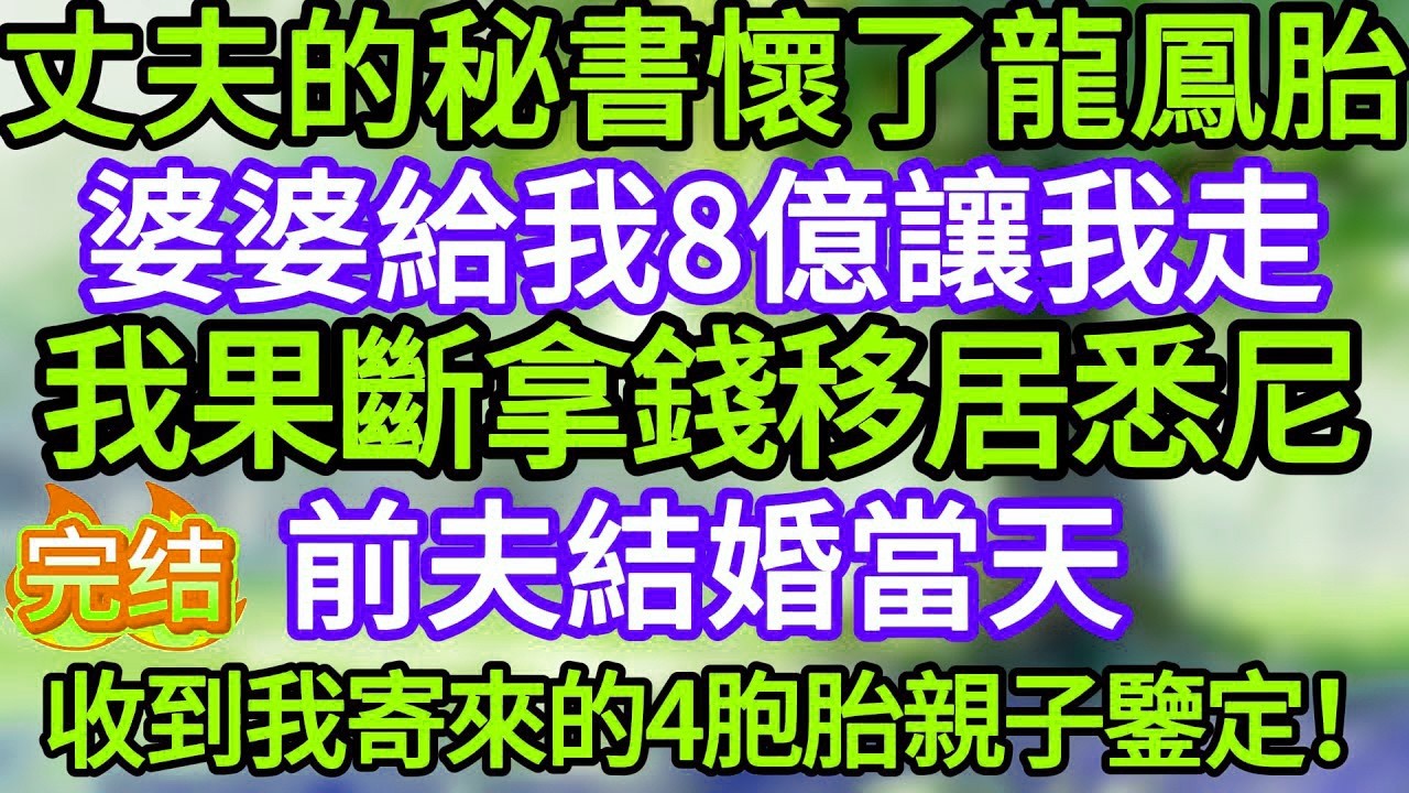 丈夫的秘書懷了龍鳳胎，婆婆給我8億讓我走，我果斷拿錢移居悉尼，前夫結婚當天，收到我寄來的4胞胎親