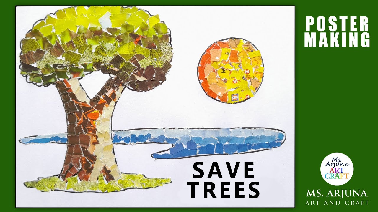 How to make an Easy Paper Collage Tree | Poster on Save Trees ...