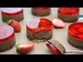 No-Bake / No-Egg / 컵 계량 / 미니 딸기 초코 치즈케이크 / Mini Strawberry Chocolate Cheesecake / Easy Recipe