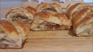 Puff Pastry Braid with Prosciutto Cheese and Sun-dried Tomatoes, delicious meal in 15 minutes