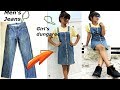 DIY: Convert/Reuse old Men's Jeans into girls DUNGAREE DRESS/ DUNGAREE SKIRT