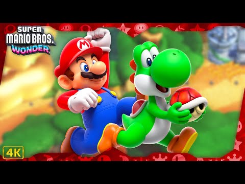 Super Mario Bros Wonder ᴷ World 1 Pipe Rock Plateau All Collectibles 2P Mario Yoshi Gameplay