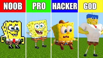 Pixel art SpongeBob (Noob vs Pro vs Hacker vs God) in Minecraft