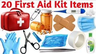 20 फर्स्ट एड किट चीजों के नाम 🚑 English Hindi First Aid Vocabulary Learning Video for Children