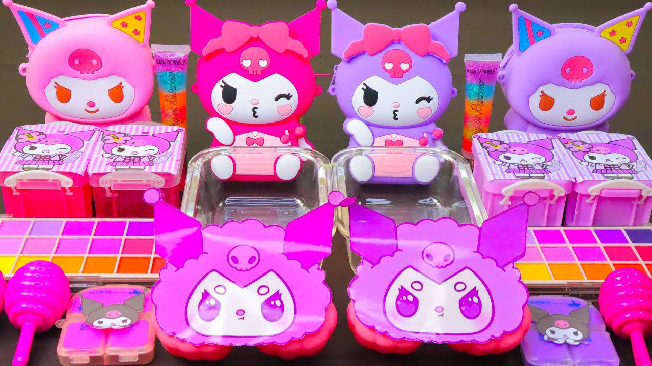 ASMR KUROMi Magenta vs Purple Slime Mixing Makeup,Parts,Glitter Into Slime