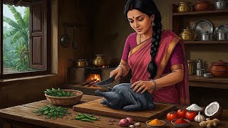 Rainy Morning Village Life⛈️| Traditional Black-Meat Chicken Curry & Soft Pathiri |Village Life ASMR screenshot 1
