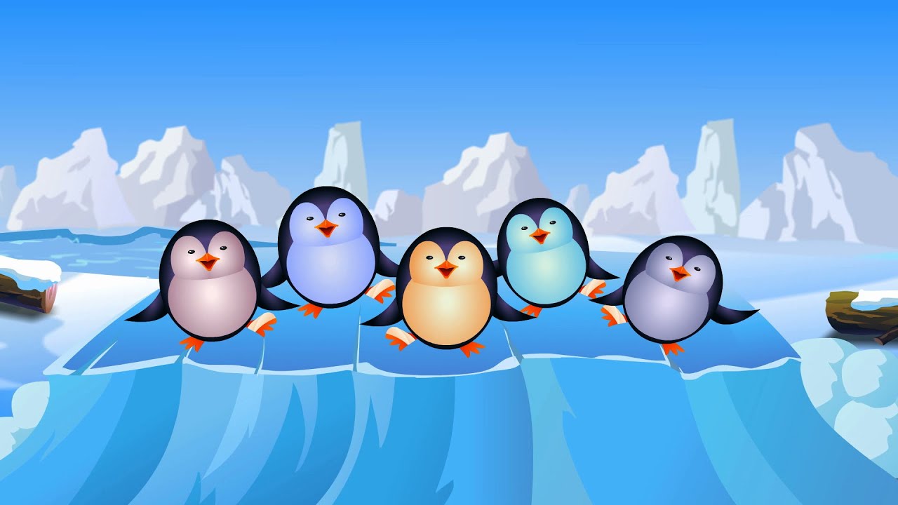 cinco pequeños pingüinos | Nursery compilación rima para niños y bebés