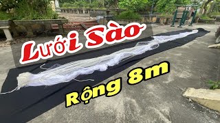 Lưới Sào Dù | Rộng 8m x 100m (Chia 2 Tấm 50m) Mắt 14cm | 1 Cầu Giữa Nằm ở Giữa Khúc 4m |