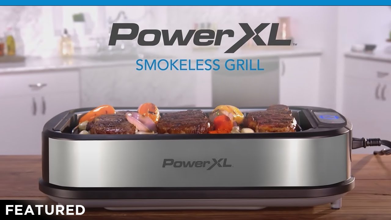 Grill your favorite foods indoors any day of the year virtually smoke-less!  🌽☀️ The non-stick cross-hatch grill plate on the PowerXL…