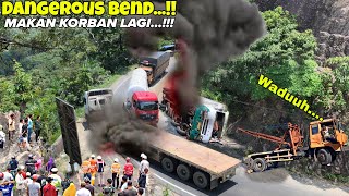 Download Lagu ASTAGA...INSIDEN TRUK  TERGULING DI TIKUNGAN EKSTRIM,TRUK DEREK SAMPAI MASUK PARET \u0026 JUMPING MP3