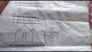 Class 6 math mid term exam paper 2019 cbse