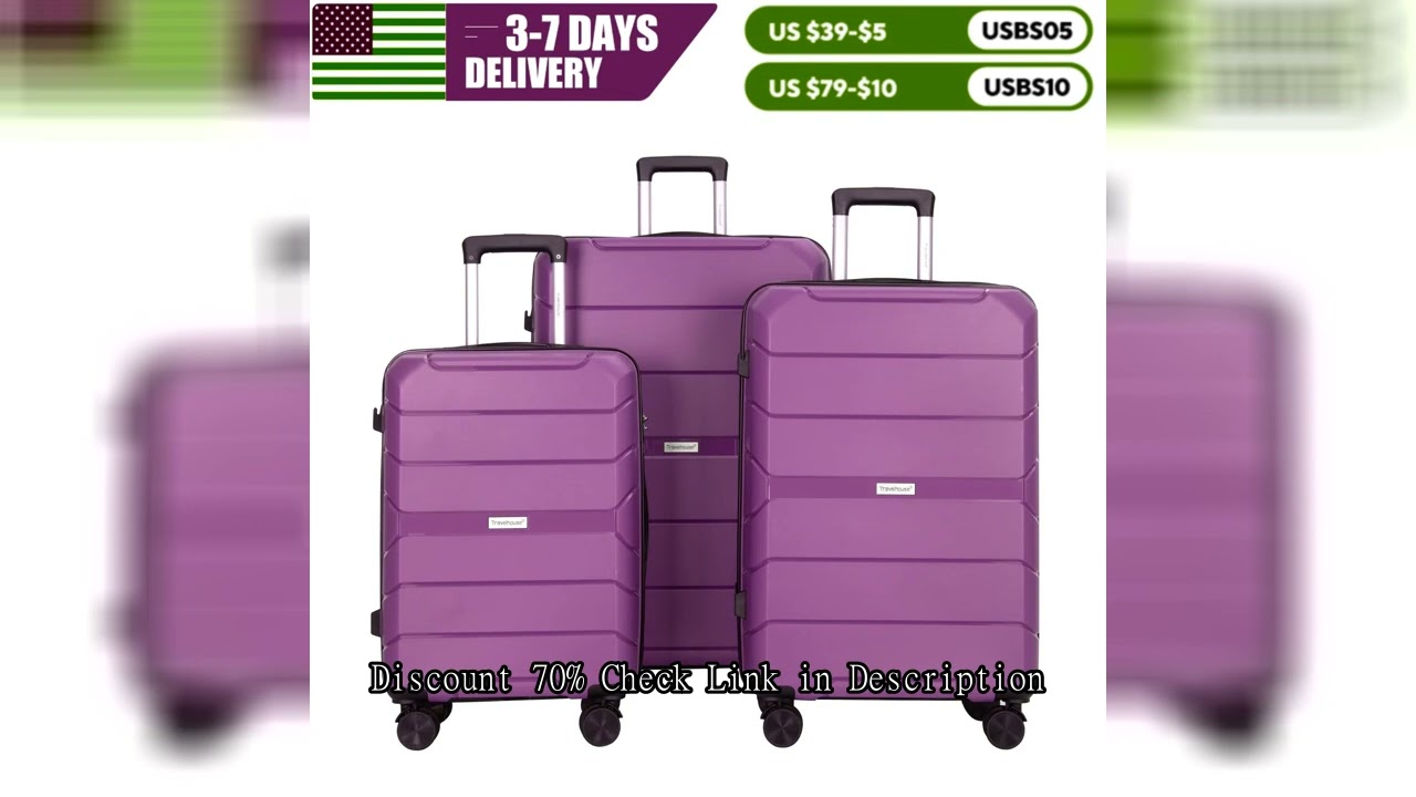 Travelhouse Hardshell Suitcase Spinner Wheels PP Luggage Sets Lightweight Suitcase With TSA Lock, 3-